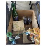 BOX OF WINE BOTTLES & GLASSES