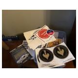 DECALS, BUMPER STICKERS, STICKERS OF VARIOUS TYPES