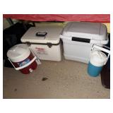 IGLOO COOLER, (2) THERMOS COOLERS, (2) COLD BA