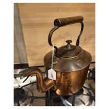 8" COPPER AND BRASS TEA KETTLE