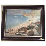 FRAMED PRINT OF "BOATS ON THE BEACH AT ETRETAT" BY
