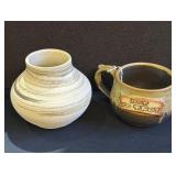 STONEWARE COFFEE MUG & MARBLED CERAMIC VASE