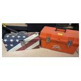 METAL RED, WHITE, & BLUE TOOLBOX & ORANGE PL...