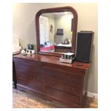 MAHOGANY 9 DRAWER DRESSER W/ MIRROR 76"x68"x20"