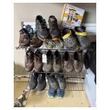 10 PAIRS OF MENS SHOES, BAG OF GLOVES, SHORT PANTS