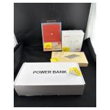 BLUETOOTH CUBE BOX, SET OF EAR BUDS, POWER BANK,