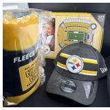 PITTSBURG STEELERS TOWEL, STEELERS SIGNED HAT,