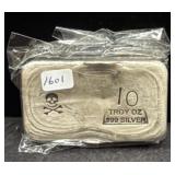 SKULL & CROSSBONES 10 OZ SILVER BAR - .999 FINE