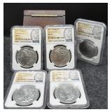 5 MORGAN SILVER DOLLARS - 100TH ANN. - EARLY