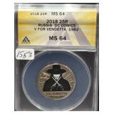 2018 RUSSIA 25R CLAD COIN - DC COMICS "1982 V FOR