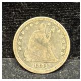 1891 SEATED LIBERTY QUARTER