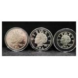 (3) 'LIBERTY' SILVER ROUNDS: (2) 1 OZ & (1) 1/2 OZ