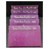 (5) U.S. MINT PROOF SETS: 1984, 1985, 1987-1989