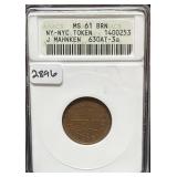 J. MAHNKEN 'LIQUORS & SEGARS' N.Y. TOKEN -