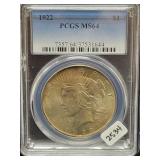 1922 PEACE SILVER DOLLAR - PCGS: MS64