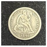 1891-O SEATED LIBERTY DIME