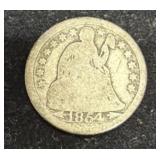 1854-O SEATED LIBERTY DIME W/ARROWS