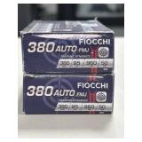 100 RDS FIOCCHI 380 AUTO AMMO 95 GRAIN FMJ
