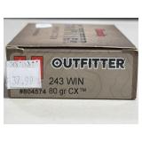 20 RDS HORNADY OUTFITTER 243 WIN AMMO 80 GRAIN CX
