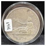 1870 SPAIN 5 PESETAS COIN - 90% SILVER -