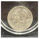 1883 SPAIN UNA PESETA COIN - .835 SILVER -