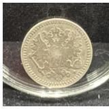 1866-S FINLAND 50 PENNIA COIN - 75% SILVER -