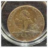 1850 BELGIUM COPPER 5 CENT COIN