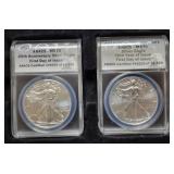 (2) SILVER EAGLES - 2011 25TH ANNI 1ST DAY OF ISSE