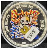 2002 BANK OF UGANDA COLORIZED 1 OZ SILVER ROUND