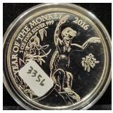 2016 YEAR OF THE MONKEY 1 OZ SILVER ROUND