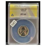 1962 PROOF JEFFERSON NICKLE ANACS GRADED PF 65