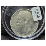 1928 ITALY 10 LIRE COIN - 83.5% SILVER -