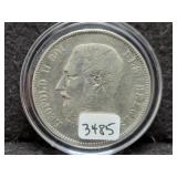 1867 BELGIUM 5 FRANCS COIN - 90% SILVER -