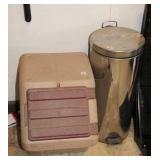 STORAGE BIN, STAINLESS TRASH CANS, VHS TAPES