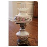 Electrified Vtg Hand Painted Floral Hurricane Lamp