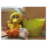 Big Bird, Slinky, & bucket of childrenï¿½s toys
