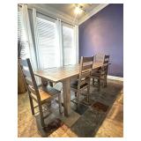 Wood with iron dining set - table 4 chairs bench