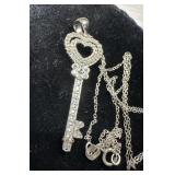 925 Sterling silver heart, key diamond pendant