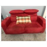 Red Microsuede Reclining Loveseat includes pillow