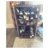 Canvas on metal frame shoe rack w/ 16 pair shoes