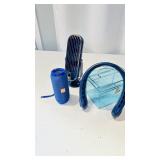 items: fan, headphones, portable speaker