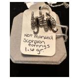 Believed to be Sterling Silver Scorpion Earrings