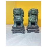 Pair of carved jade guardian lions (Foo Dogs)