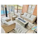 3pc outdoor sofa and 2 swivel chairs + rug