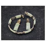 STERLING SILVER AND WHITE JADE ASIAN BRACELET AND