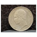 1849 BELGIUM 5 FRANCS - 90% SILVER - 25 GRAMS