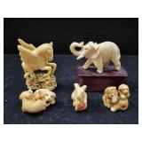 (5) CARVED ANIMAL FIGURINES - COULD BE IVORY -