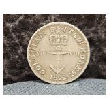 1822 BRITISH WEST INDIES 1/8 DOLLAR - 89.2% SILVER