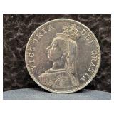 1887 BRITISH DOUBLE FLORIN - 92.5% SILVER -