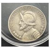 1932 PANAMA 1/4 BALBOA - 90% SILVER - 6.25 GRAMS